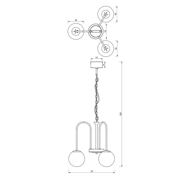 Pendelleuchte 3-flammig Glas Metall E14 Ø51 cm rund