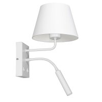 Wandlampe Weiß Stoff Lesearm E27 G9 H:38 cm konisch