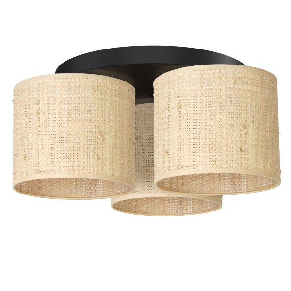 Deckenlampe Rattan Metall Ø45 cm E27 Loft Schwarz Natur