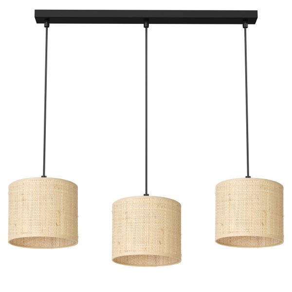 Lange Pendelleuchte Rattan Metall in Weiß Gold 75 cm
