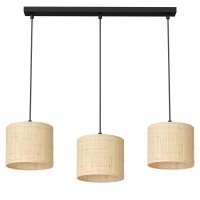Lange Pendelleuchte Rattan Metall in Weiß Gold 75 cm