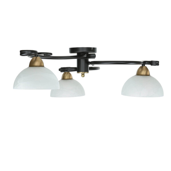 Deckenlampe Glas Metall Schwarz Weiß Messing 3-flammig