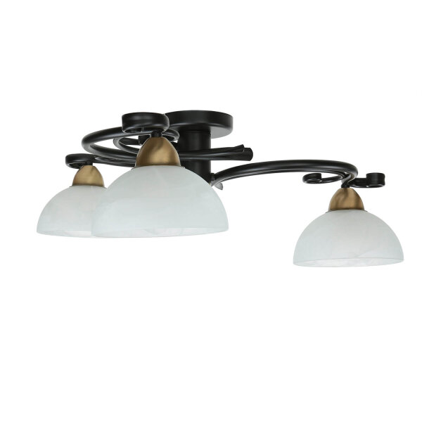Deckenlampe Glas Metall Schwarz Weiß Messing 3-flammig
