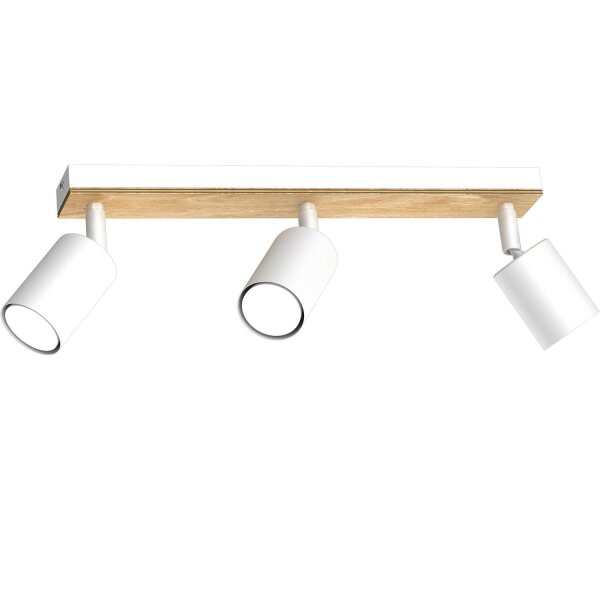 Deckenspot flexibel Holz Metall Weiß Natur 3-flmg GU10