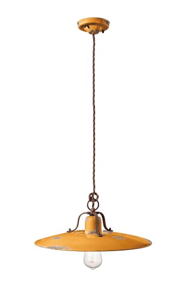 Hängelampe Metall Keramik E27 Ø 40 cm Gelb Shabby Antik