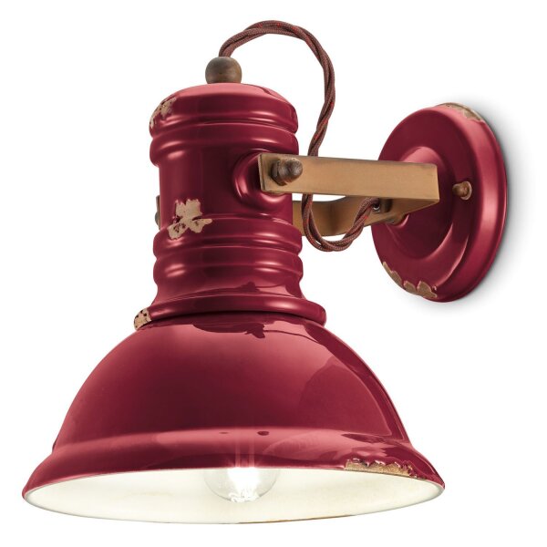 Wandlampe Keramik Metall E27 verstellbar Rot Shabby Antik