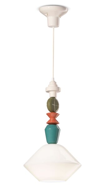 Hängeleuchte Keramik Glas Ecru Bunt E27 Retro Design