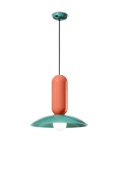 Hängelampe Keramik E27 rund Ø 40 cm Creme Türkis Orange