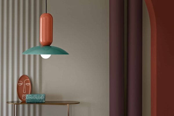 Hängelampe Keramik E27 rund Ø 40 cm Creme Türkis Orange