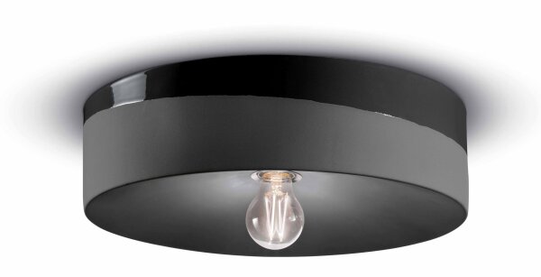 Deckenlampe Keramik rund D: 40 cm Schwarz E27 Retro