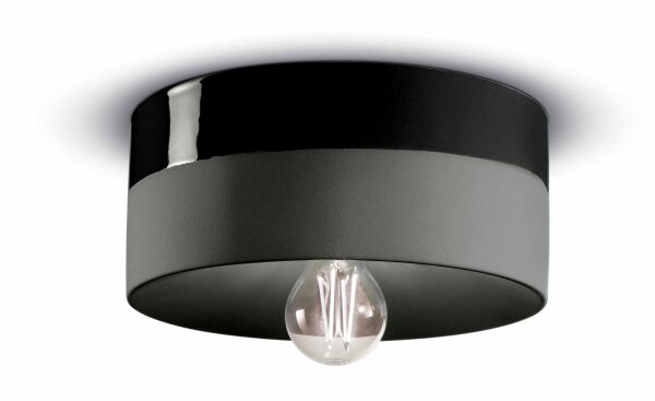 Deckenlampe Keramik E27 D: 25 cm rund Schwarz Retro