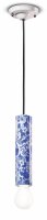 Pendelleuchte Keramik E27 D: 5,5 cm Blau Muster rund
