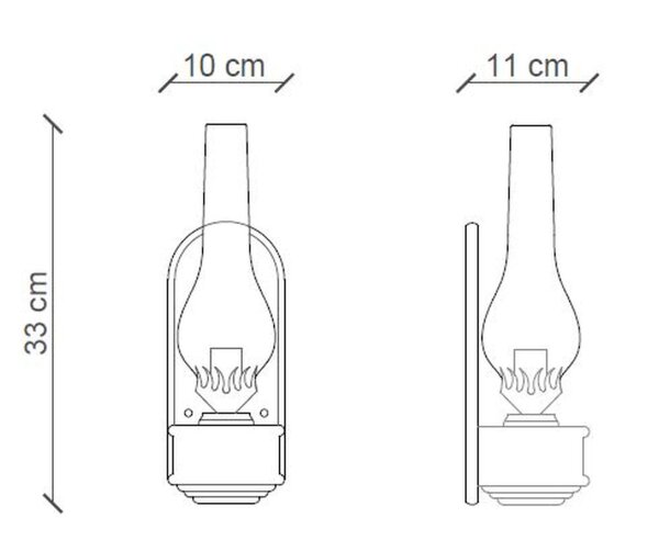 Wandlampe Metall Glas H: 33 cm E14 Vintage Design