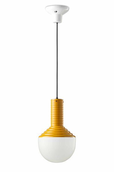 Pendelleuchte Glas Keramik E27 rund D: 24 cm Weiß Gelb
