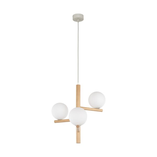 Hängelampe Holz Metall Glas B: 33 cm H: max. 100 cm 3x G9