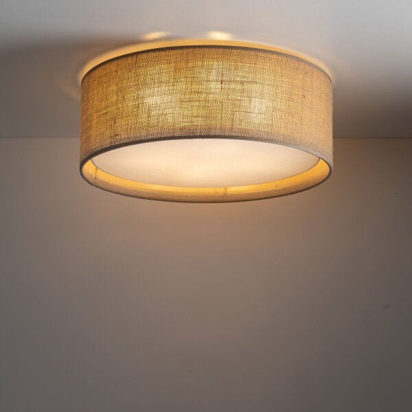 Boho Deckenlampe rund Ø 45 cm H: 13 cm flach Jute 2x E27