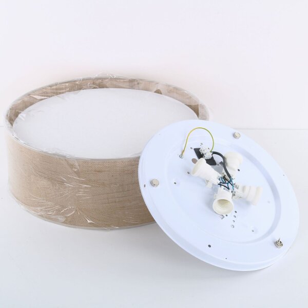 Boho Deckenlampe rund Ø 45 cm H: 13 cm flach Jute 2x E27