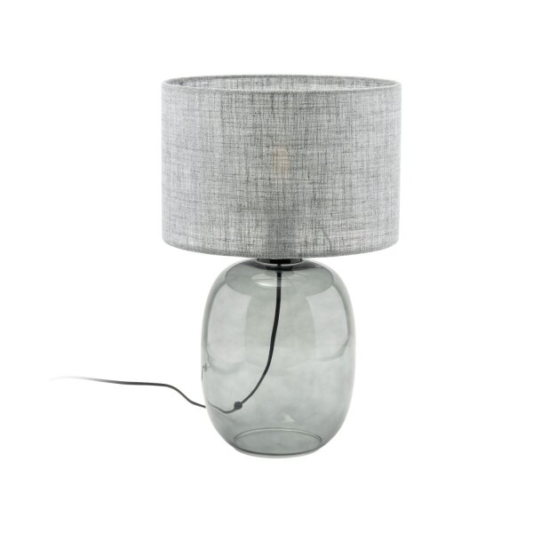 Tischlampe Grau Rauchglas Stoff E27 H: 48 cm Ø 30 cm