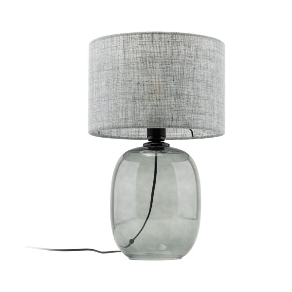 Tischlampe Grau Rauchglas Stoff E27 H: 48 cm Ø 30 cm