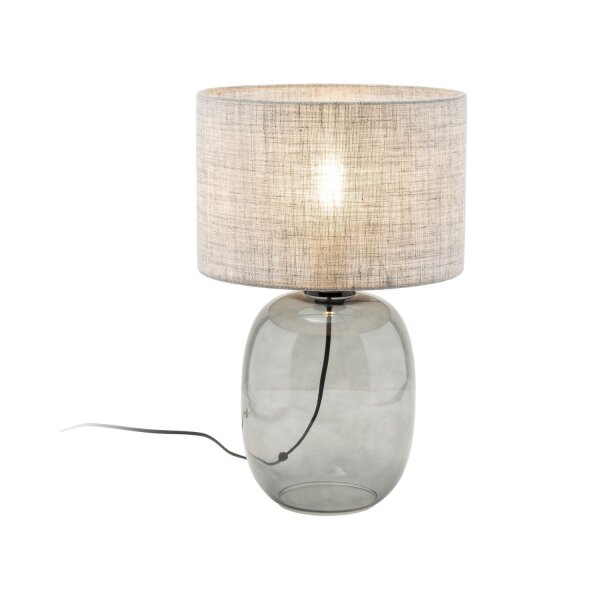 Tischlampe Grau Rauchglas Stoff E27 H: 48 cm Ø 30 cm