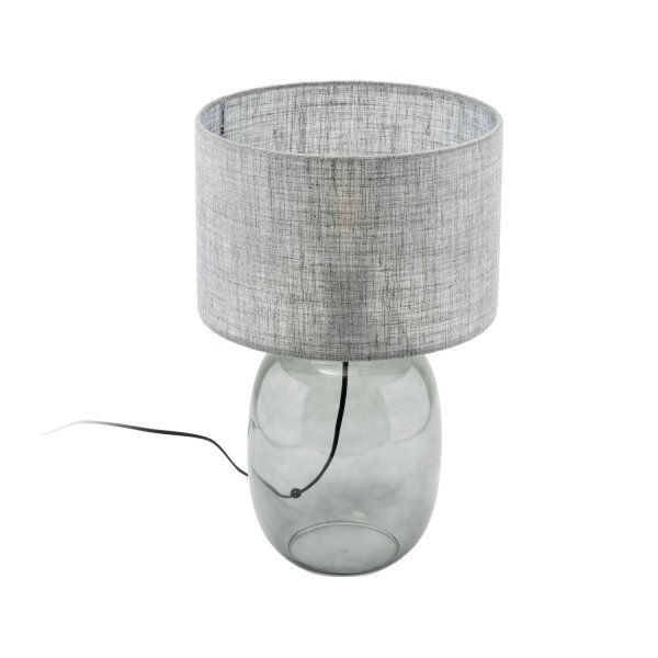 Tischlampe Grau Rauchglas Stoff E27 H: 48 cm Ø 30 cm