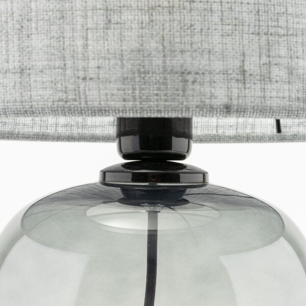 Tischlampe Grau Rauchglas Stoff E27 H: 48 cm Ø 30 cm