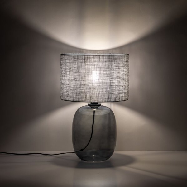 Tischlampe Grau Rauchglas Stoff E27 H: 48 cm Ø 30 cm