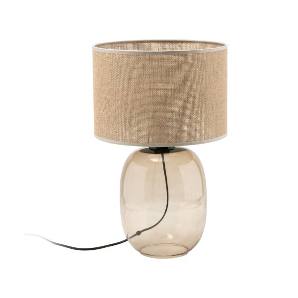 Tischleuchte Rauchglas Stoff Braun H: 48 cm Ø 30 cm E27