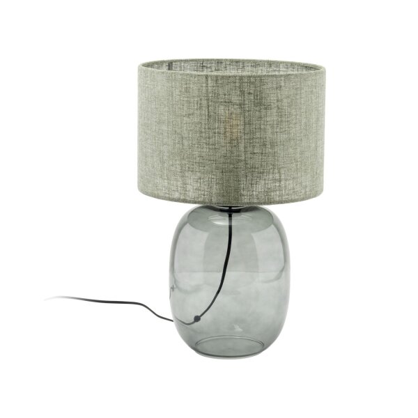 Tischleuchte Rauchglas Stoff E27 H: 48 cm Ø 30 cm Grau Grün