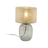 Tischleuchte Rauchglas Stoff E27 H: 48 cm Ø 30 cm...