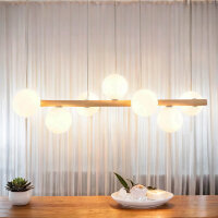 H&auml;ngelampe Holz Metall Glas L: 90 cm 7x G9 Modern
