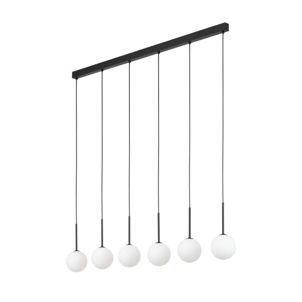 Pendelleuchte B: 122 cm Glas Metall Schwarz Weiß 6x G9