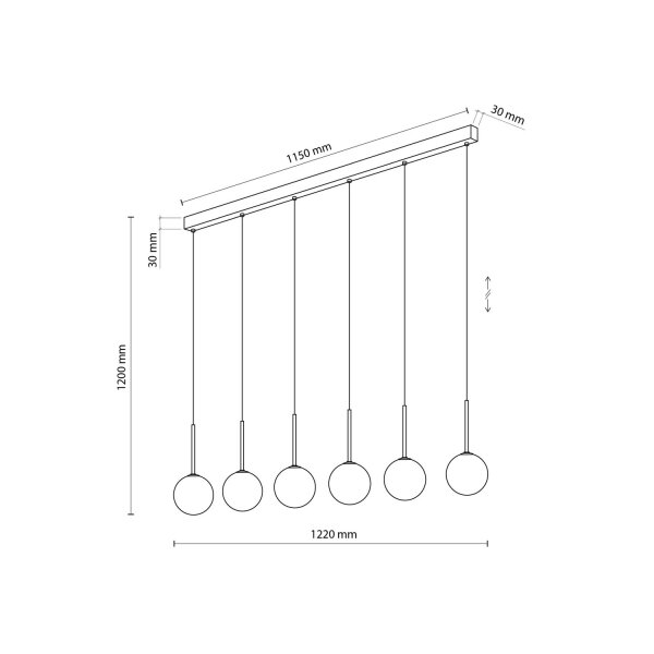 Pendelleuchte B: 122 cm Glas Metall Schwarz Weiß 6x G9