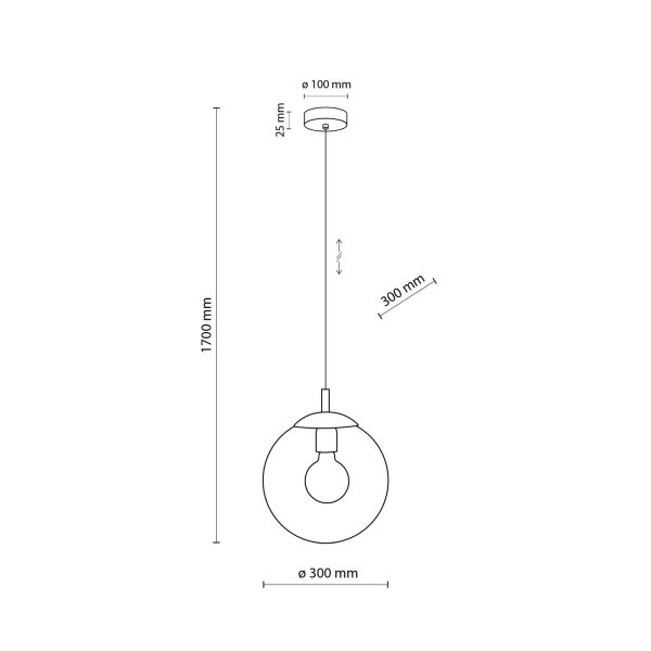 Hängeleuchte Glas Metall Ø 30 cm rund E27 Kugel H: max. 1,7 m