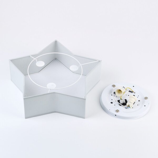 Deckenlampe Kinderzimmer Stern L: 45 cm Stoff Weiß Grau 2x E27