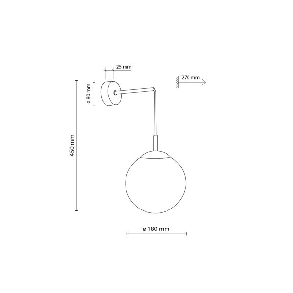 Wandlampe Kugelschirm Glas Metall H: 45 cm B: 18 cm E27