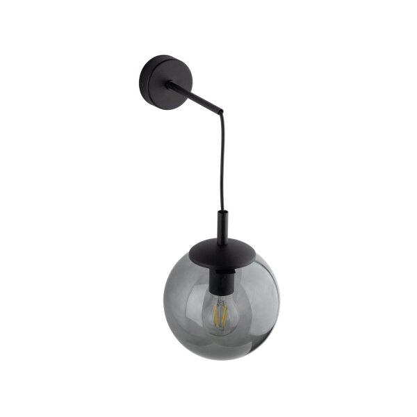 Wandleuchte Rauchglas Metall H: 45 cm B: 18 cm E27 Kugel