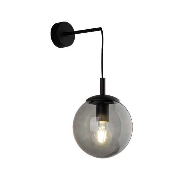Wandleuchte Rauchglas Metall H: 45 cm B: 18 cm E27 Kugel