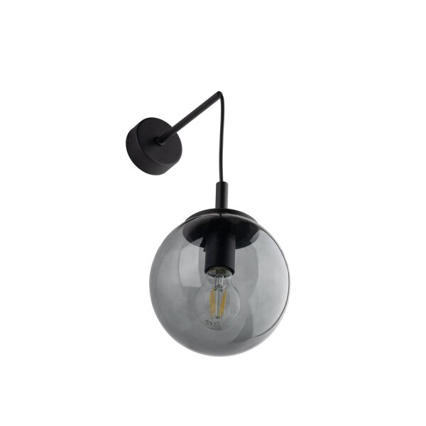 Wandleuchte Rauchglas Metall H: 45 cm B: 18 cm E27 Kugel