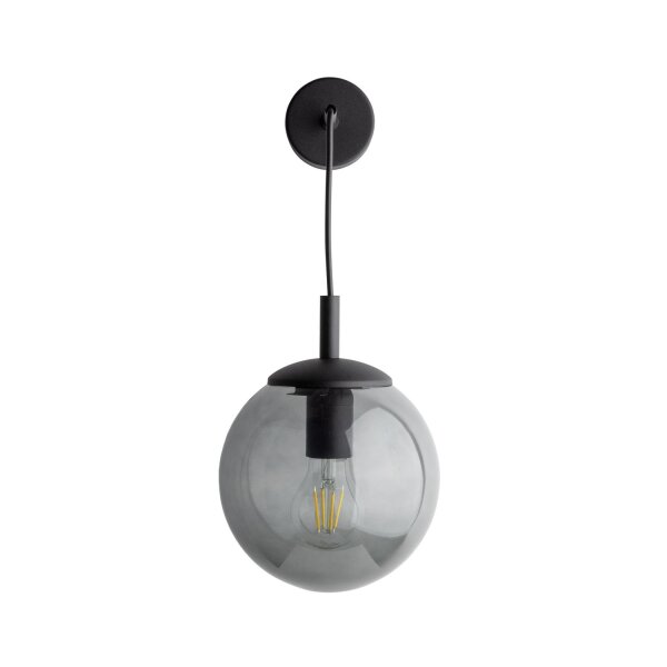 Wandleuchte Rauchglas Metall H: 45 cm B: 18 cm E27 Kugel