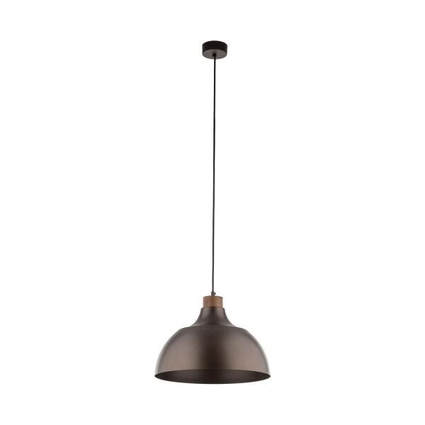 Hängeleuchte Braun Metall Holz D: 34 cm rund E27 Retro