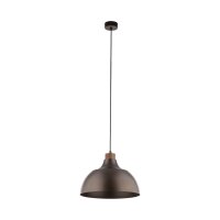 H&auml;ngeleuchte Braun Metall Holz D: 34 cm rund E27 Retro