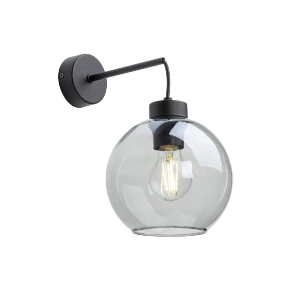 Wandleuchte Rauchglas Metall H: 28 cm E27 Schwarz Graphit