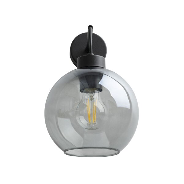 Wandleuchte Rauchglas Metall H: 28 cm E27 Schwarz Graphit