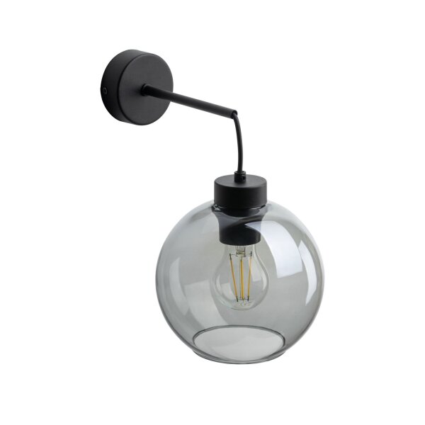 Wandleuchte Rauchglas Metall H: 28 cm E27 Schwarz Graphit