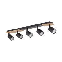 Deckenstrahler Holz Metall 85 cm lang Braun Schwarz 5x GU10