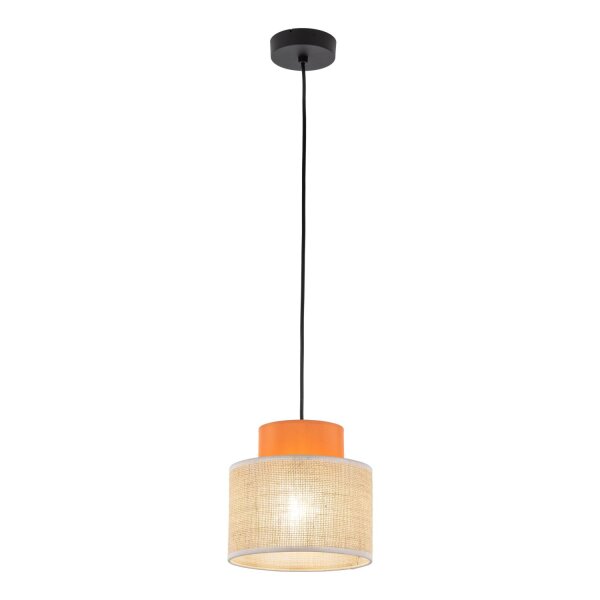 Hängelampe rund Ø 20 cm H: max. 160 cm Retro Jute Stoff E27