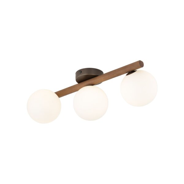 Hängelampe Holz Metall Glas B: 33 cm Braun Weiß