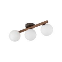 H&auml;ngelampe Holz Metall Glas B: 33 cm Braun Wei&szlig;