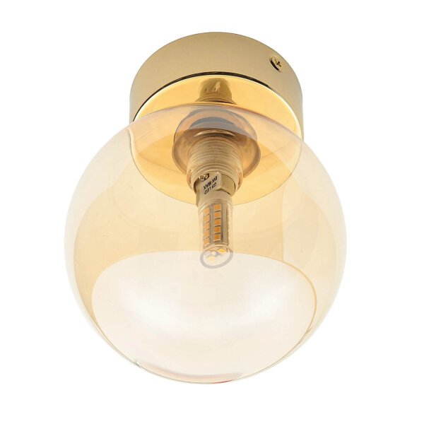 Deckenleuchte Rauchglas Ø 12 cm rund in Bernstein Gold G9